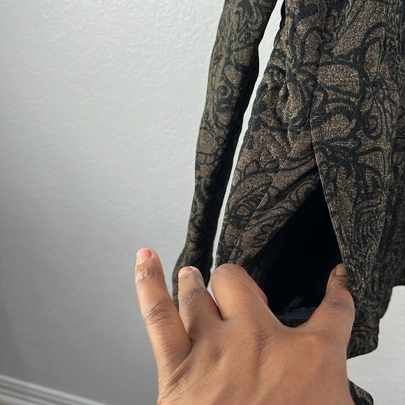 Chicos Travelers Jacket Womens 1 / Medium Brown Black Stretch Floral Zip Up Chic - Picture 6 of 10